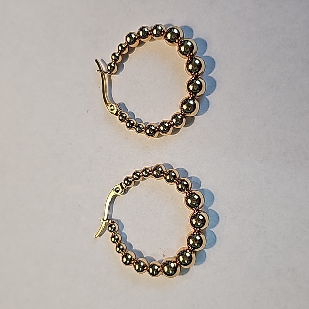 Gold 18k plated beaded hoops nwot